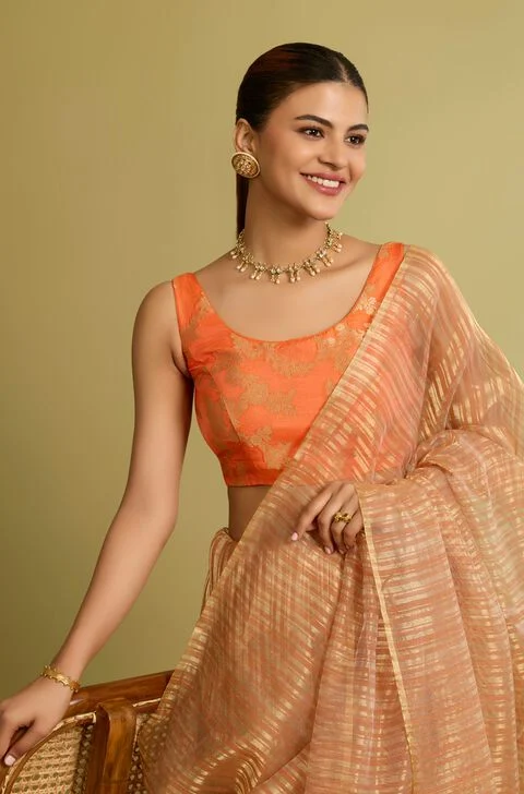 Peach Silk Saree Blouse – Peach Orange